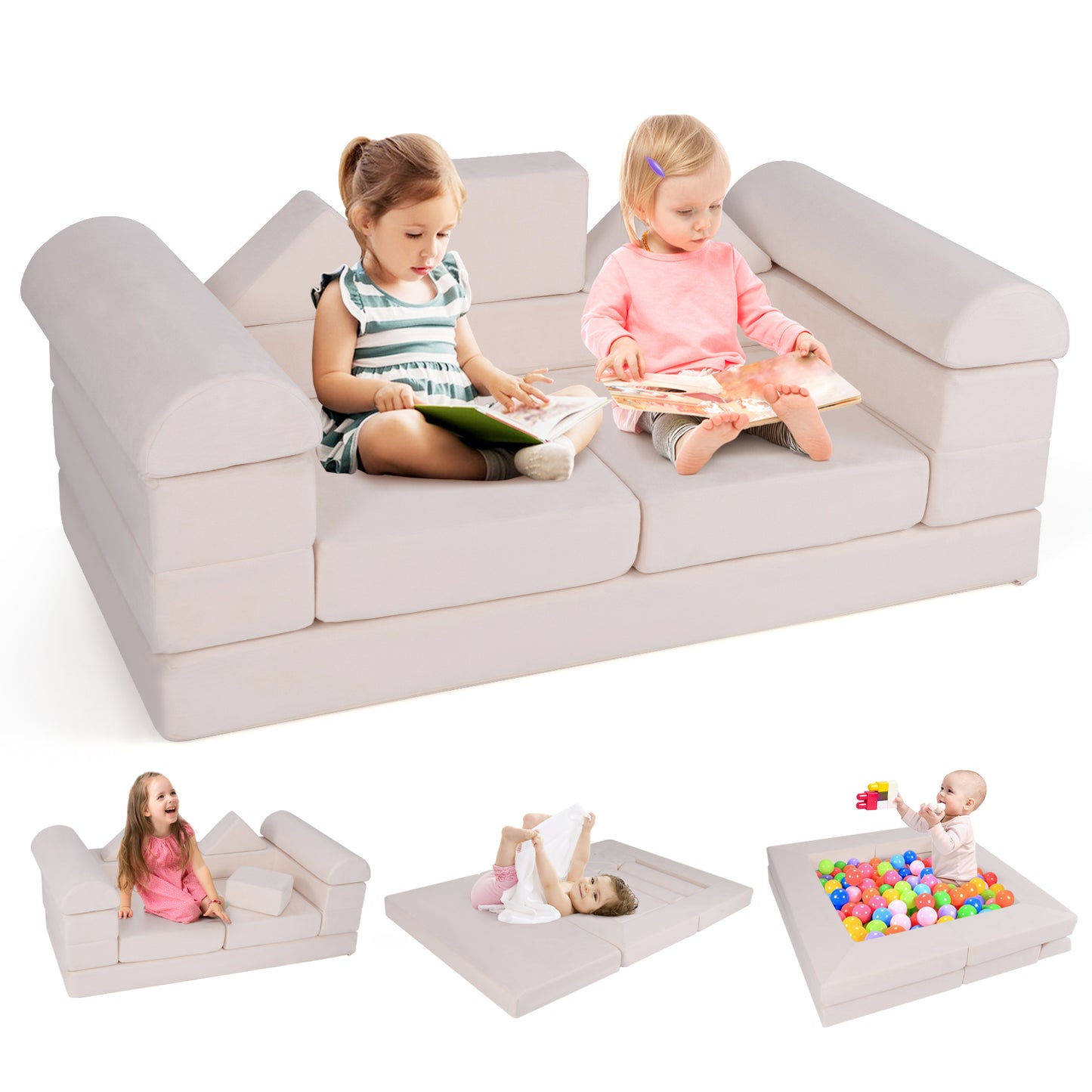 9-Piece Climb and Crawl Foam and Floor Playset with Breathable Suede Fabric