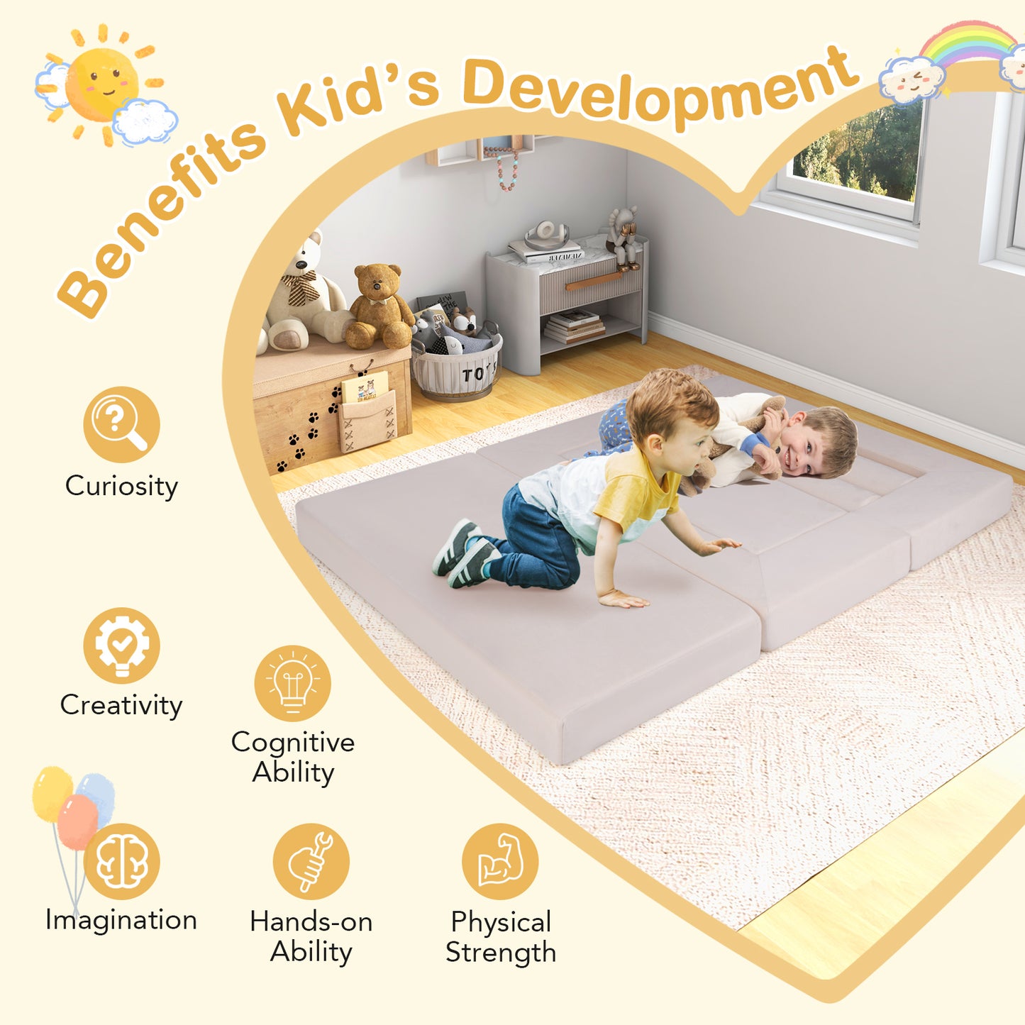 9-Piece Climb and Crawl Foam and Floor Playset with Breathable Suede Fabric
