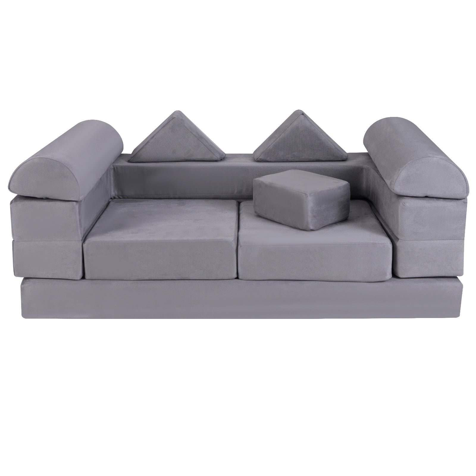 9-Piece Climb and Crawl Foam and Floor Playset with Breathable Suede Fabric-Gray - Gray