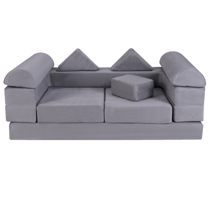 9-Piece Climb and Crawl Foam and Floor Playset with Breathable Suede Fabric-Gray - Gray