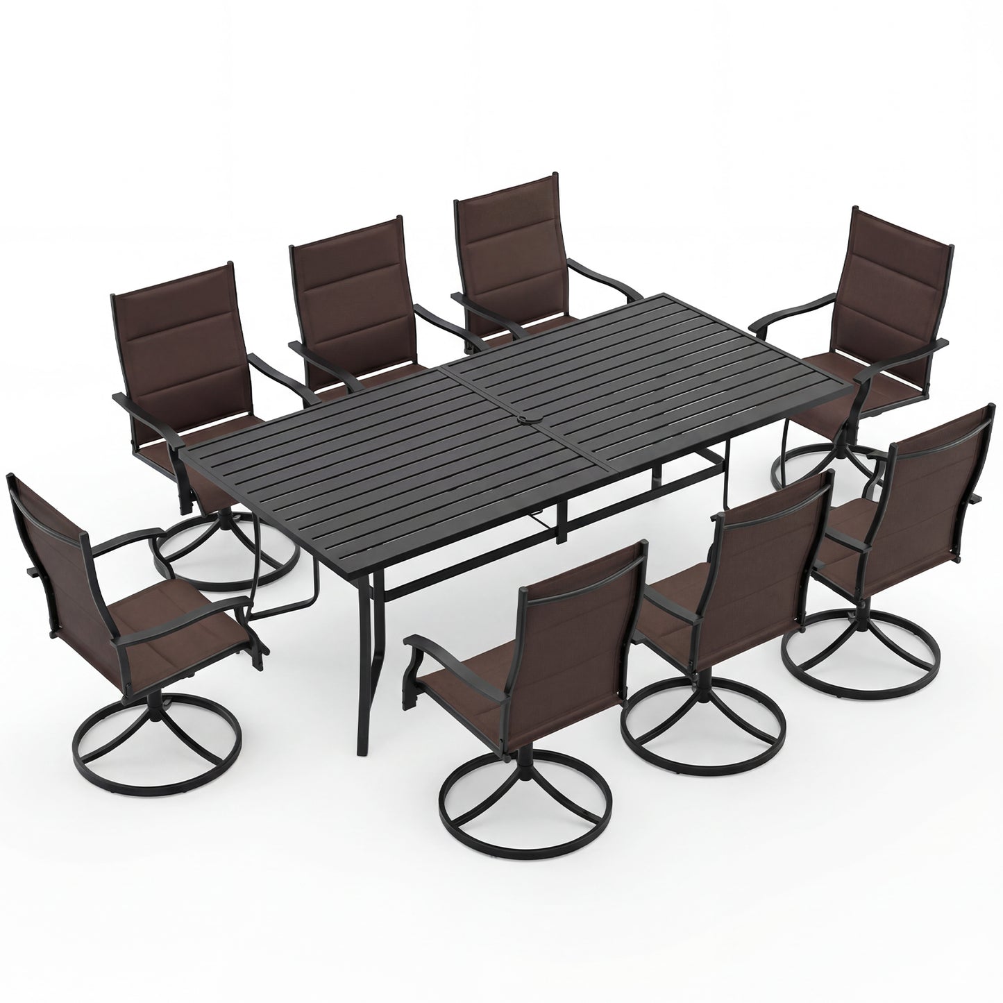 9-Piece Outdoor Dining Set for 8 with Umbrella Hole and 8 Chairs-Brown