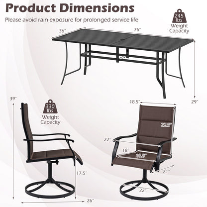9-Piece Outdoor Dining Set for 8 with Umbrella Hole and 8 Chairs-Brown
