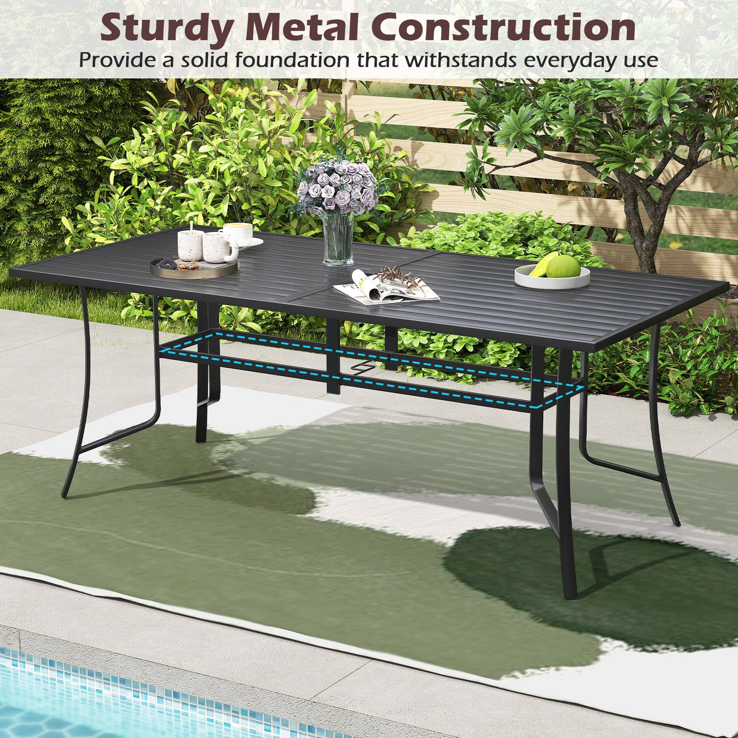 9-Piece Outdoor Dining Set for 8 with Umbrella Hole and 8 Chairs-Brown