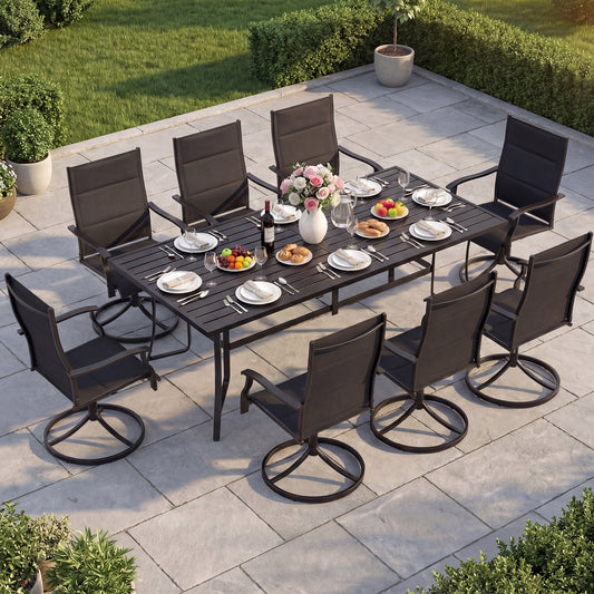 9-Piece Outdoor Dining Set for 8 with Umbrella Hole and 8 Chairs-Black