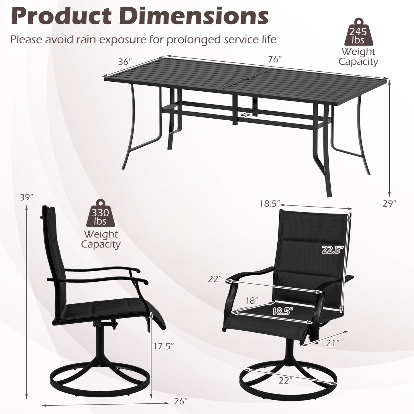 9-Piece Outdoor Dining Set for 8 with Umbrella Hole and 8 Chairs-Black