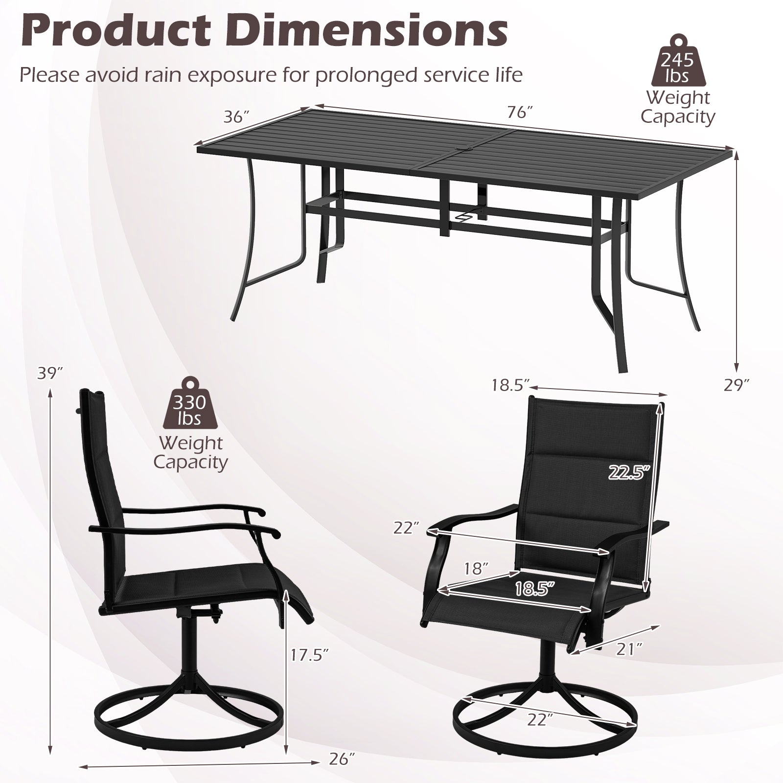 9-Piece Outdoor Dining Set for 8 with Umbrella Hole and 8 Chairs-Black