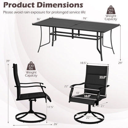 9-Piece Outdoor Dining Set for 8 with Umbrella Hole and 8 Chairs-Black