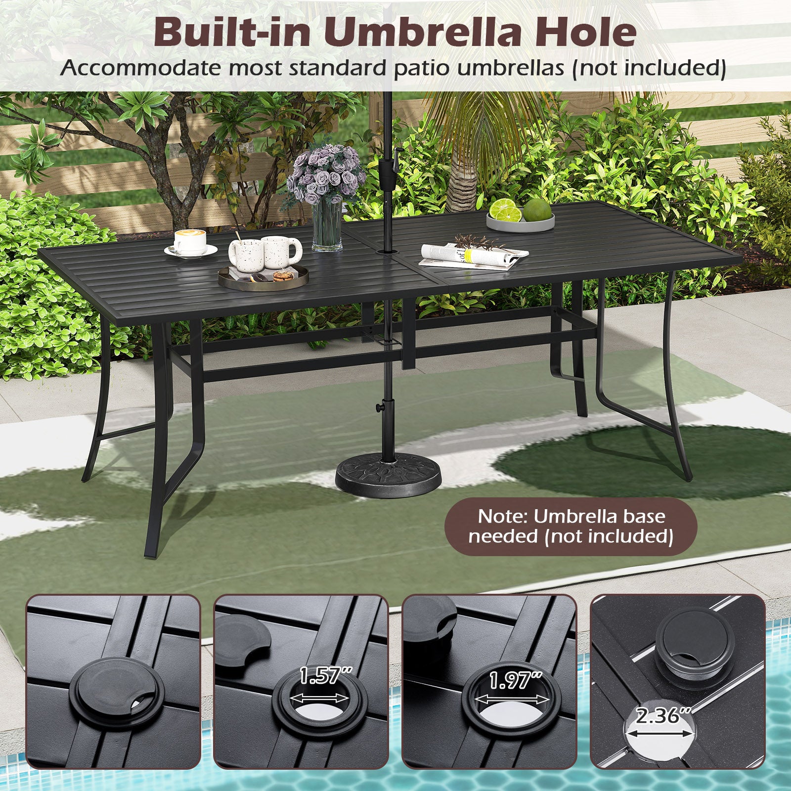 9-Piece Outdoor Dining Set for 8 with Umbrella Hole and 8 Chairs-Black