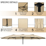 10 Piece Outdoor Dining Set with 15 Feet Double-Sided Twin Patio Umbrella-Beige