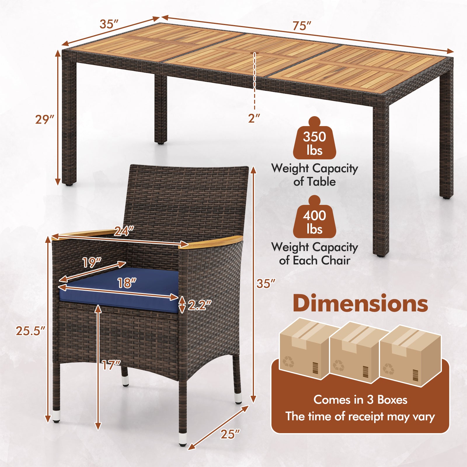 9 Piece Outdoor Dining Set with Acacia Wood Table Top-Navy