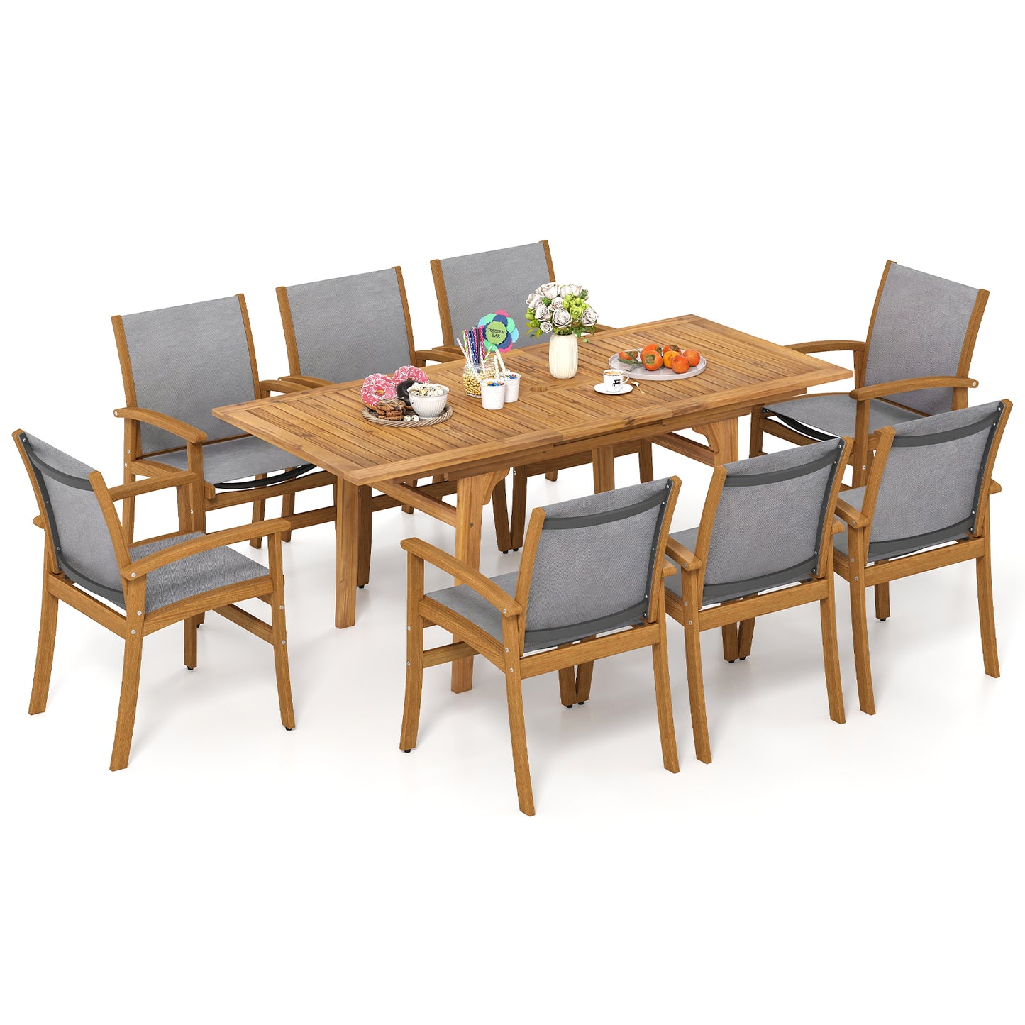 9 Pieces Acacia Wood Patio Dining Set for 6-8