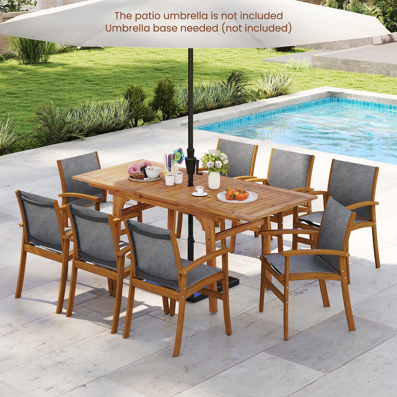 9 Pieces Acacia Wood Patio Dining Set for 6-8