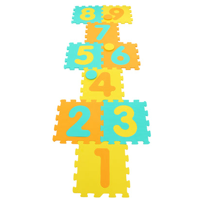 9 Pieces Interlocking Foam Puzzle Floor Mat with 3 Marker Discs-Yellow
