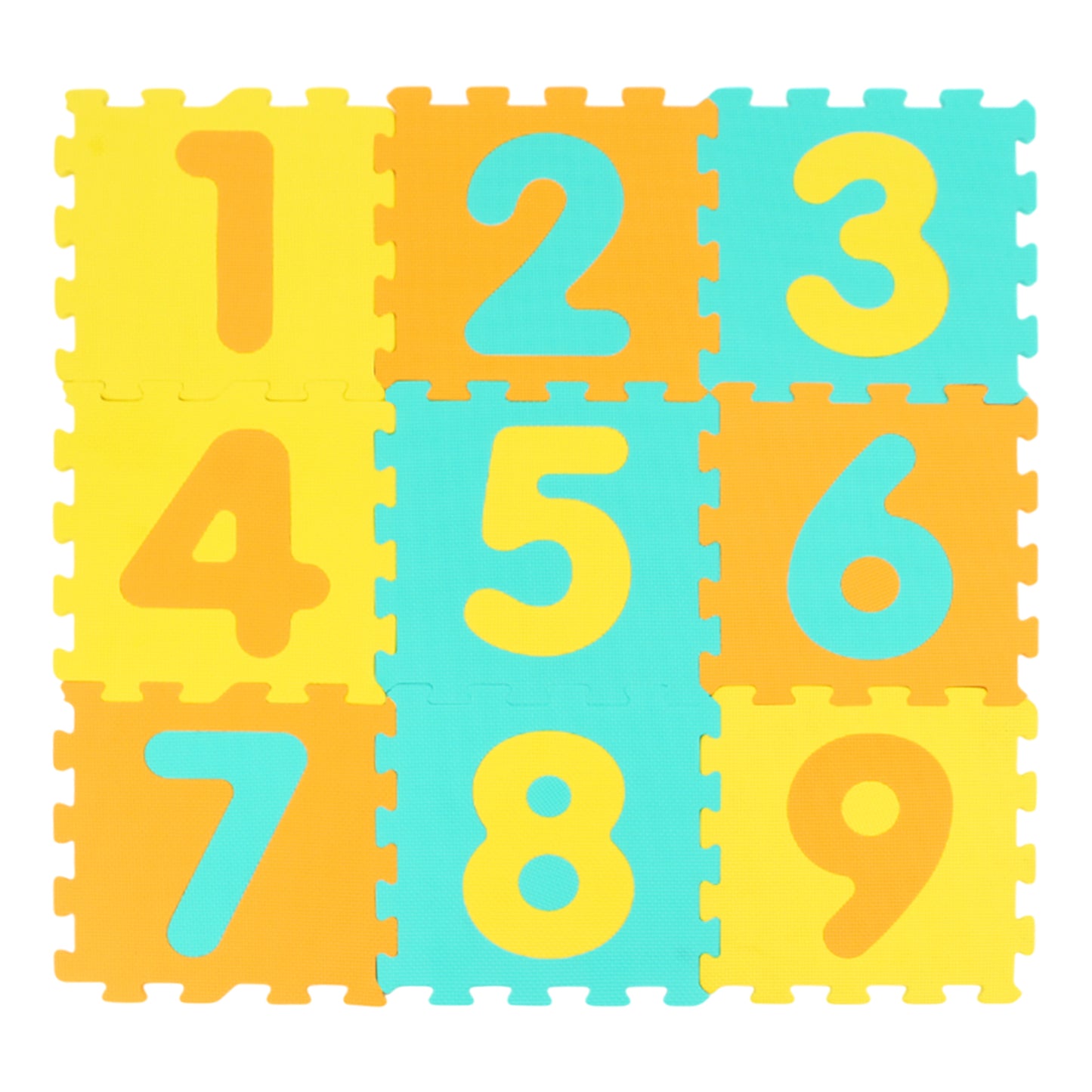 9 Pieces Interlocking Foam Puzzle Floor Mat with 3 Marker Discs-Yellow