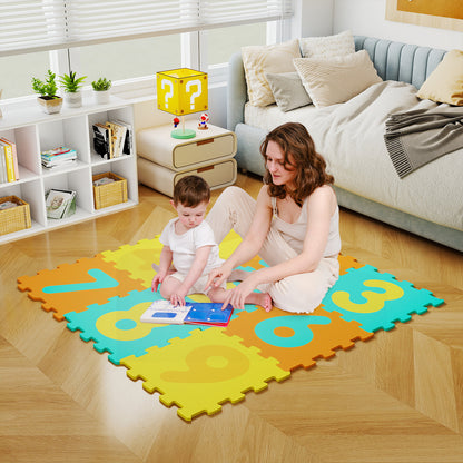 9 Pieces Interlocking Foam Puzzle Floor Mat with 3 Marker Discs-Yellow