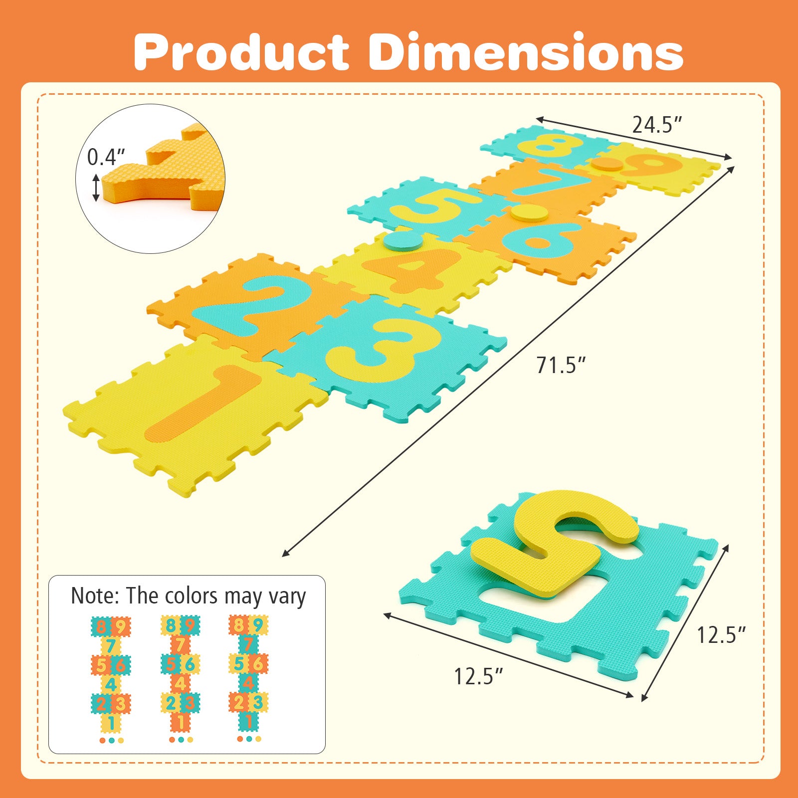 9 Pieces Interlocking Foam Puzzle Floor Mat with 3 Marker Discs-Yellow