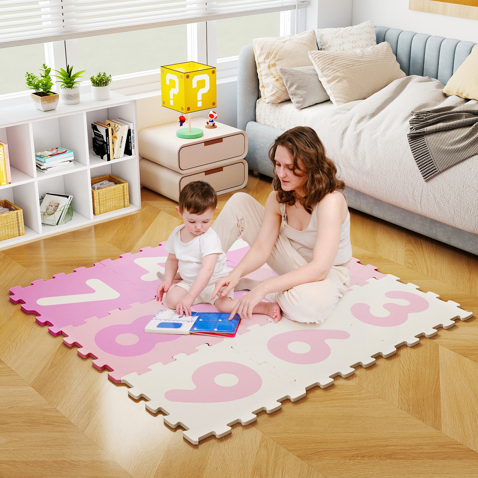 9 Pieces Interlocking Foam Puzzle Floor Mat with 3 Marker Discs-PI