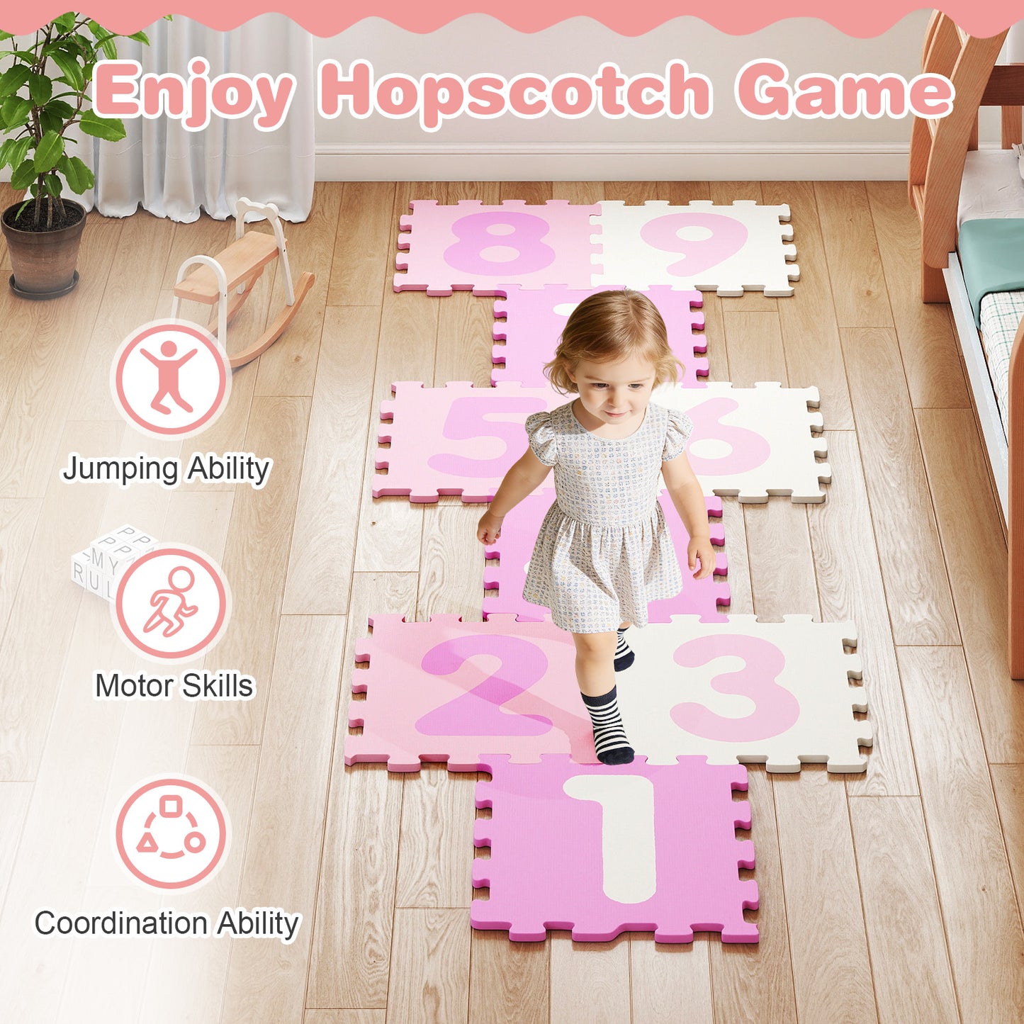 9 Pieces Interlocking Foam Puzzle Floor Mat with 3 Marker Discs-PI