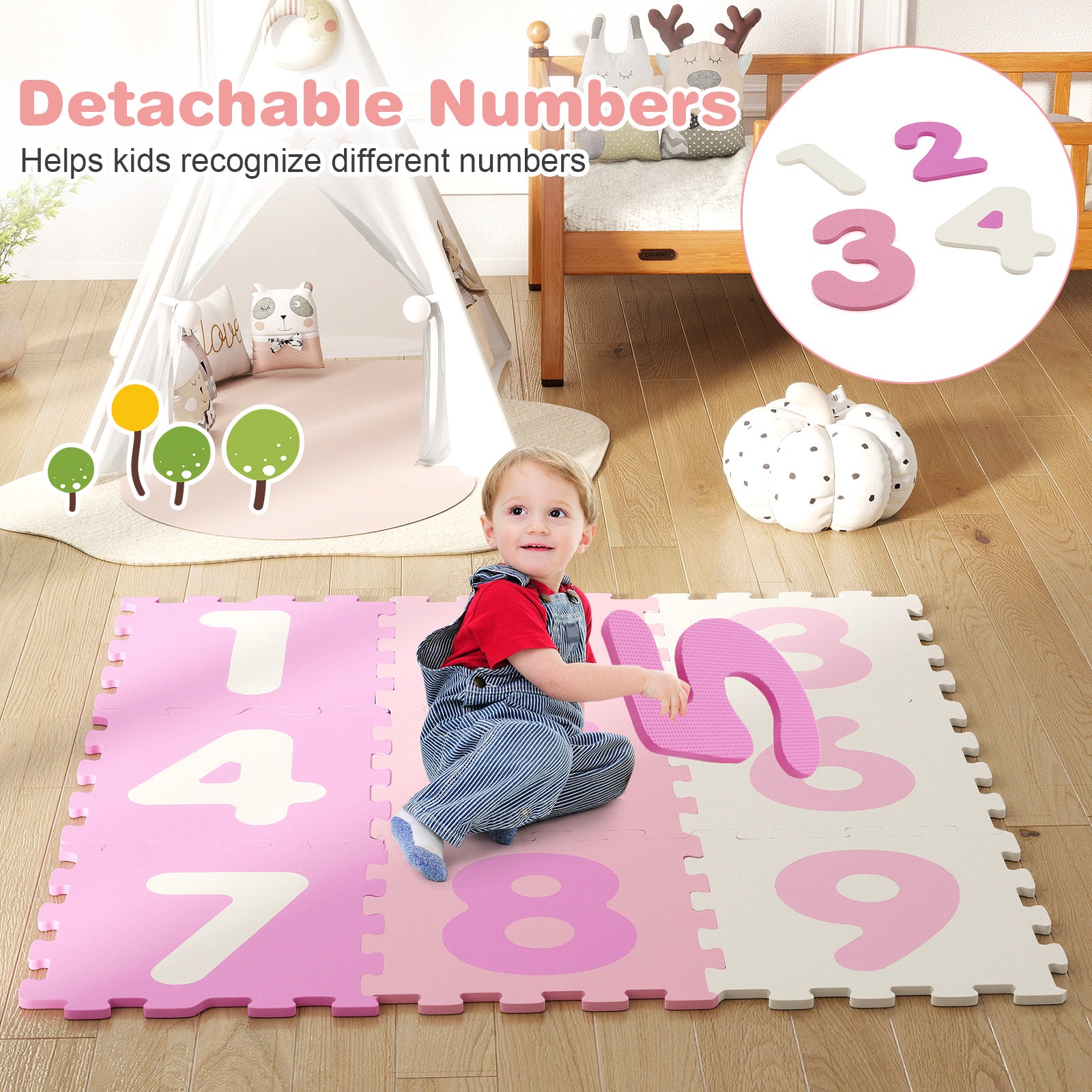 9 Pieces Interlocking Foam Puzzle Floor Mat with 3 Marker Discs-PI