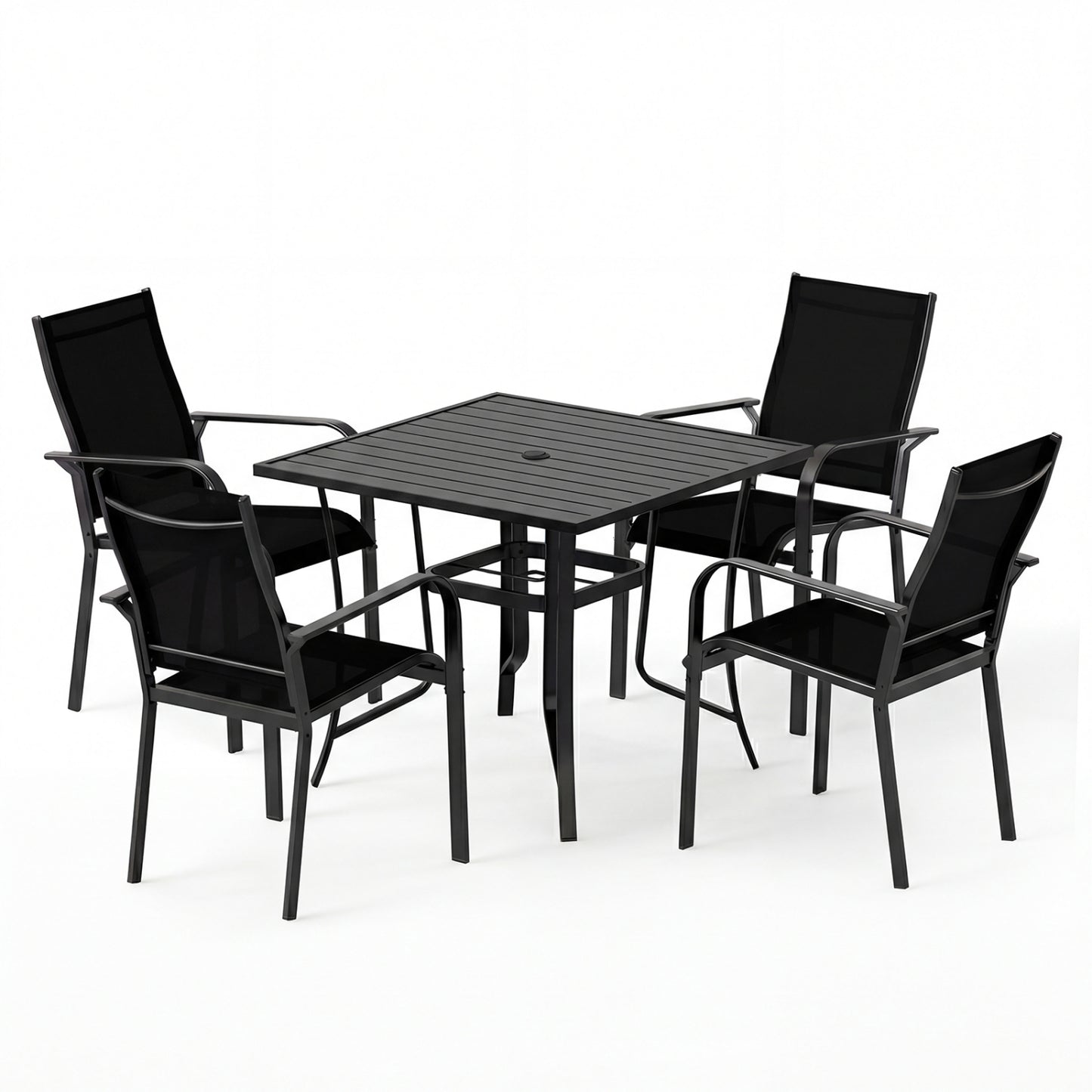 5 Pieces Patio Dining Set for 4 Outdoor Square Table and Stackable Chairs-Black