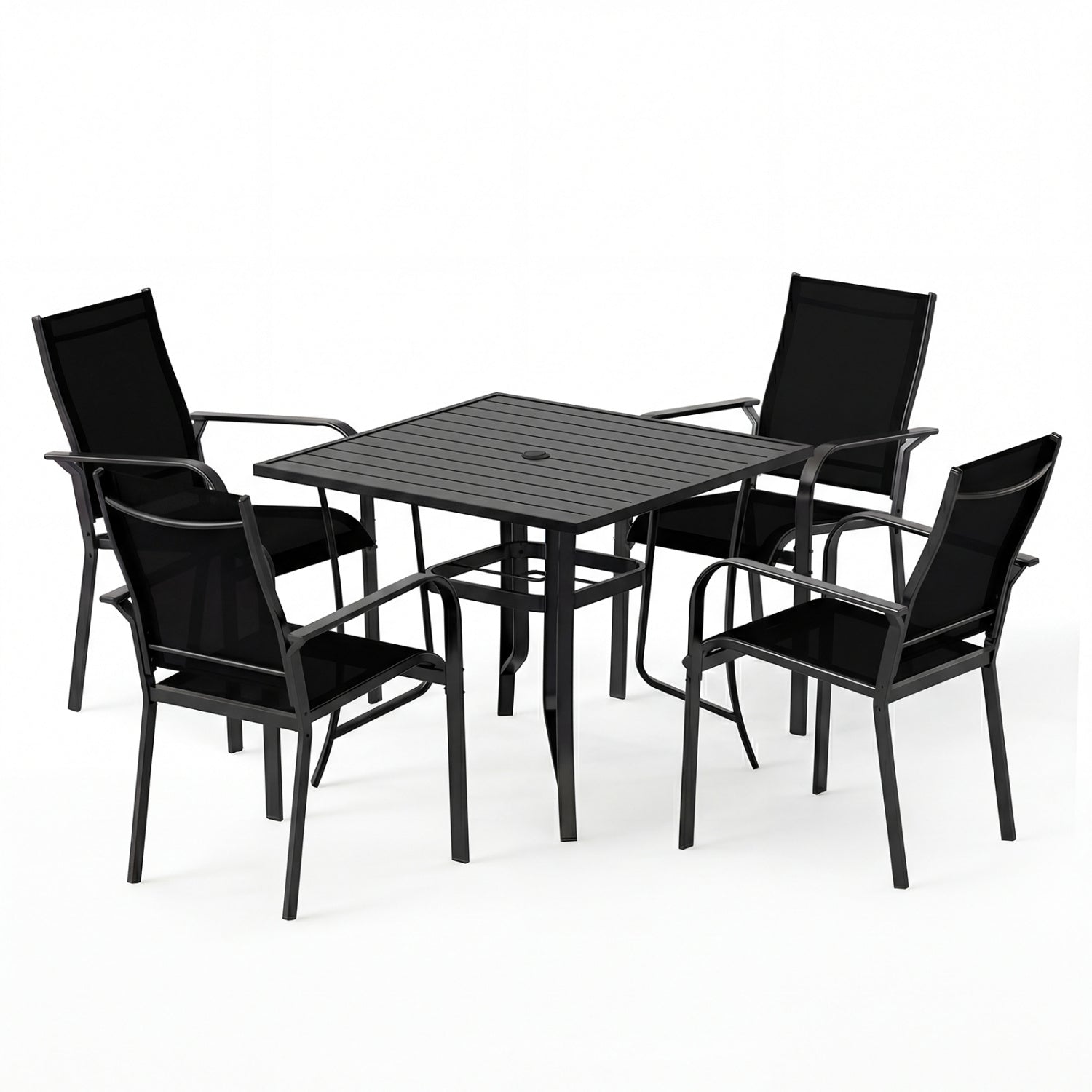 5 Pieces Patio Dining Set for 4 Outdoor Square Table and Stackable Chairs-Black