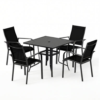 5 Pieces Patio Dining Set for 4 Outdoor Square Table and Stackable Chairs-Black