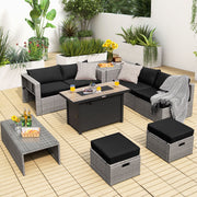 9 Pieces Patio Furniture Set with 42 Inches 60000 BTU Fire Pit-Black