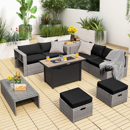 9 Pieces Patio Furniture Set with 42 Inches 60000 BTU Fire Pit