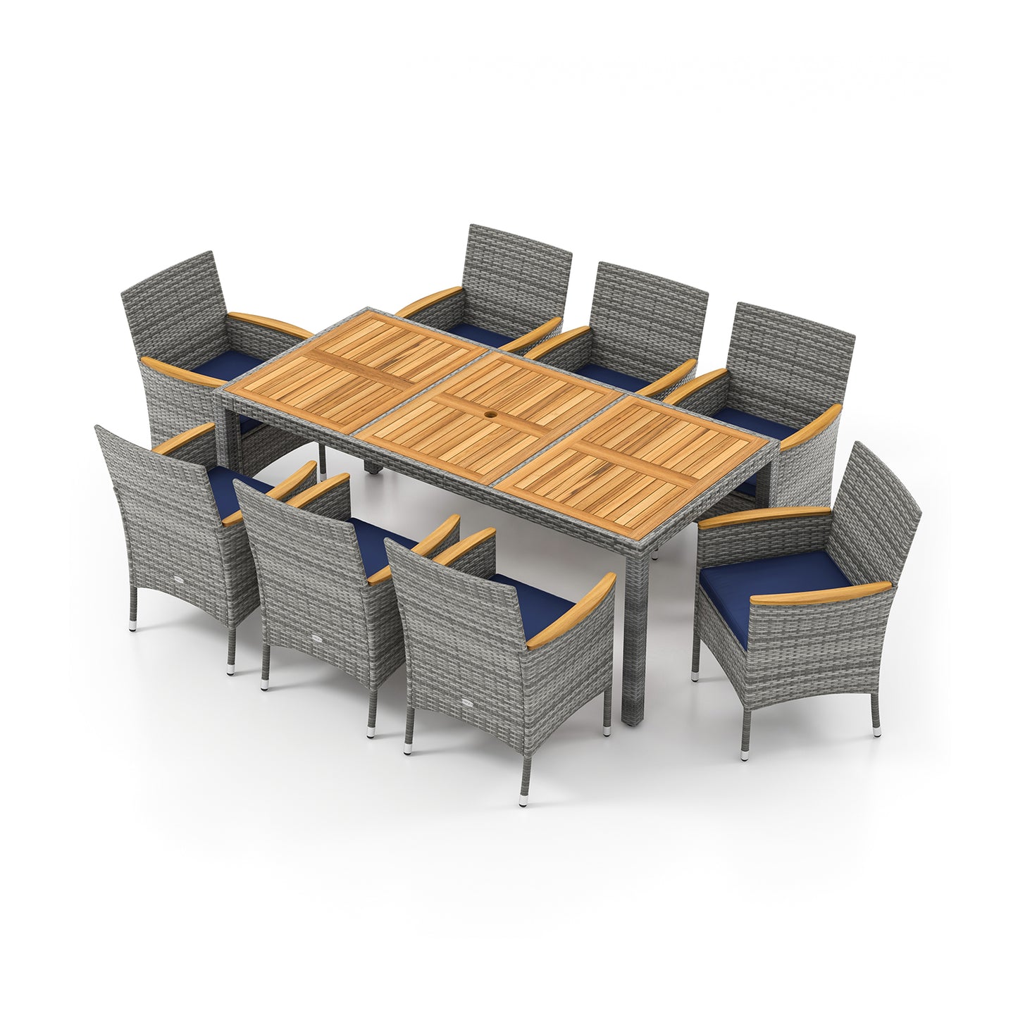 9 Pieces Patio PE Wicker Dining Set for Deck Garden and Yard-Navy - Navy
