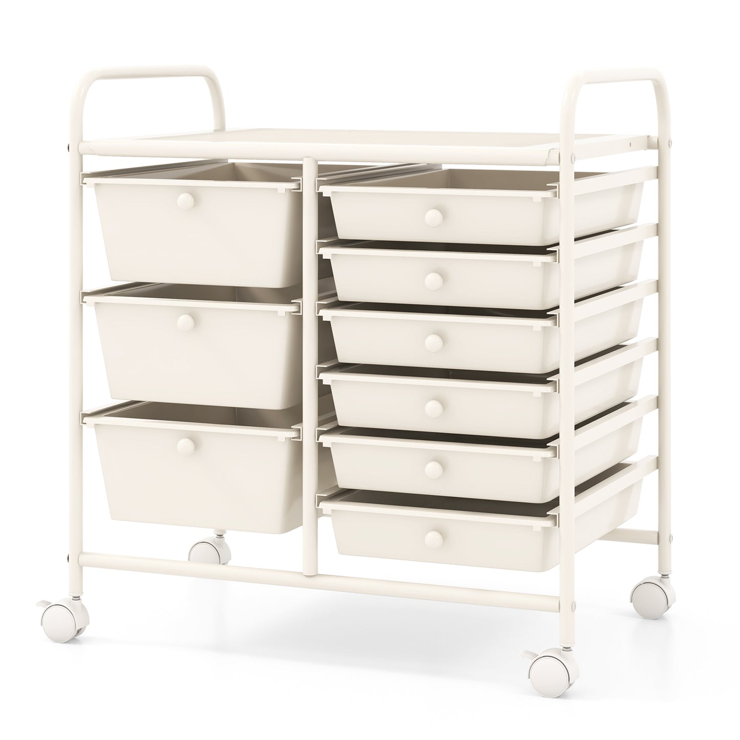 9-Drawer Rolling Storage Cart with Colorful Drawers and Metal Frame-Peach - White