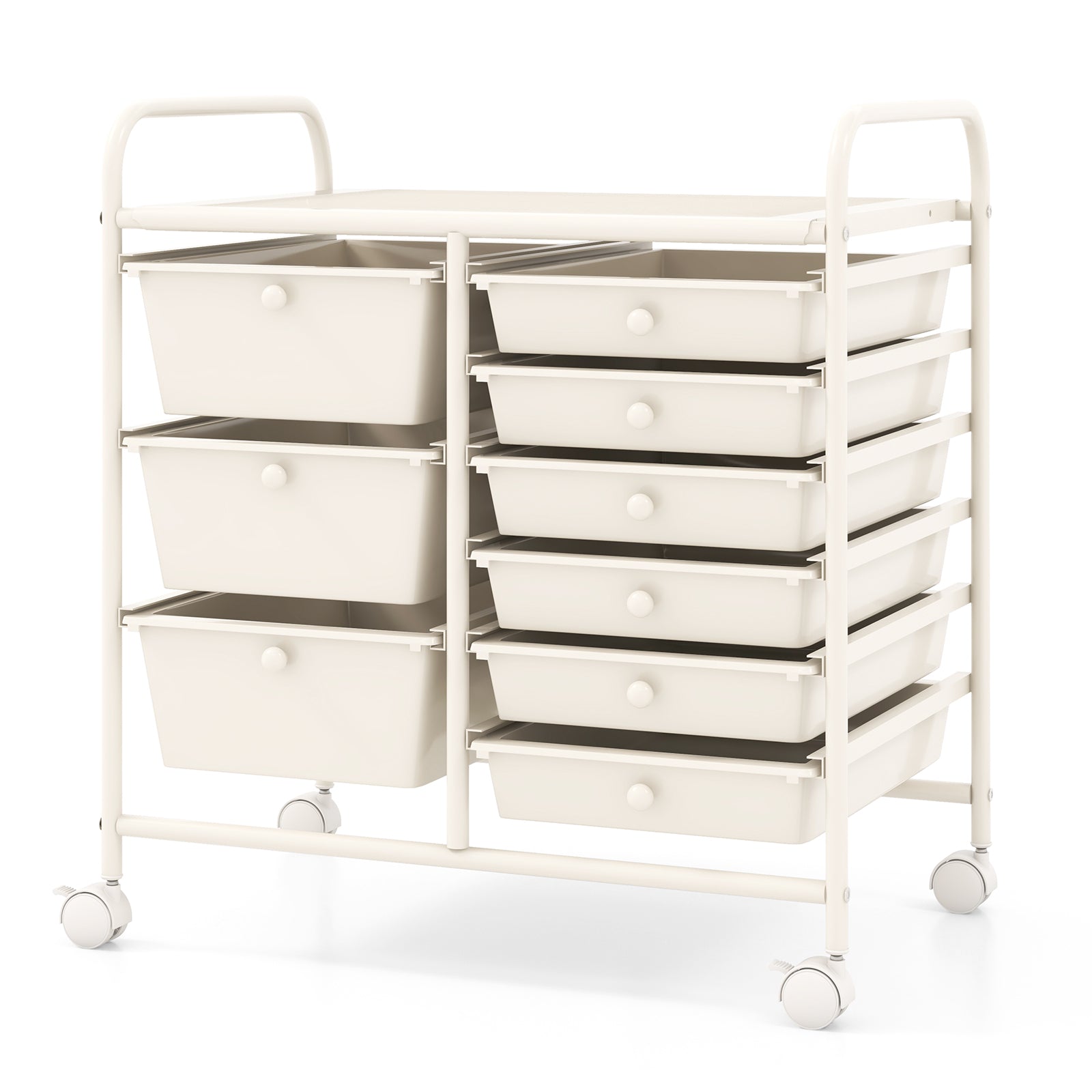 9-Drawer Rolling Storage Cart with Colorful Drawers and Metal Frame-Peach - White