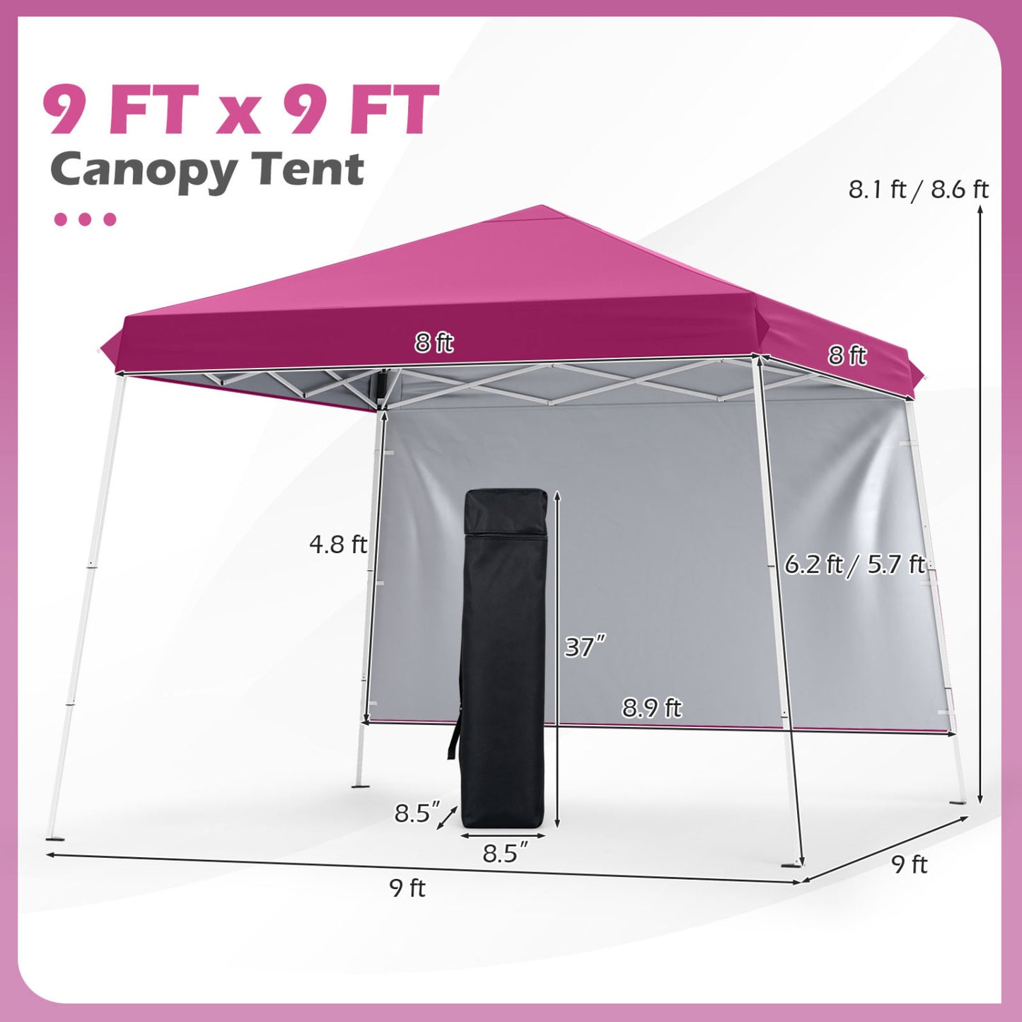 Pop Up Canopy Tent 9x9 ft with Carry Bag and Stakes