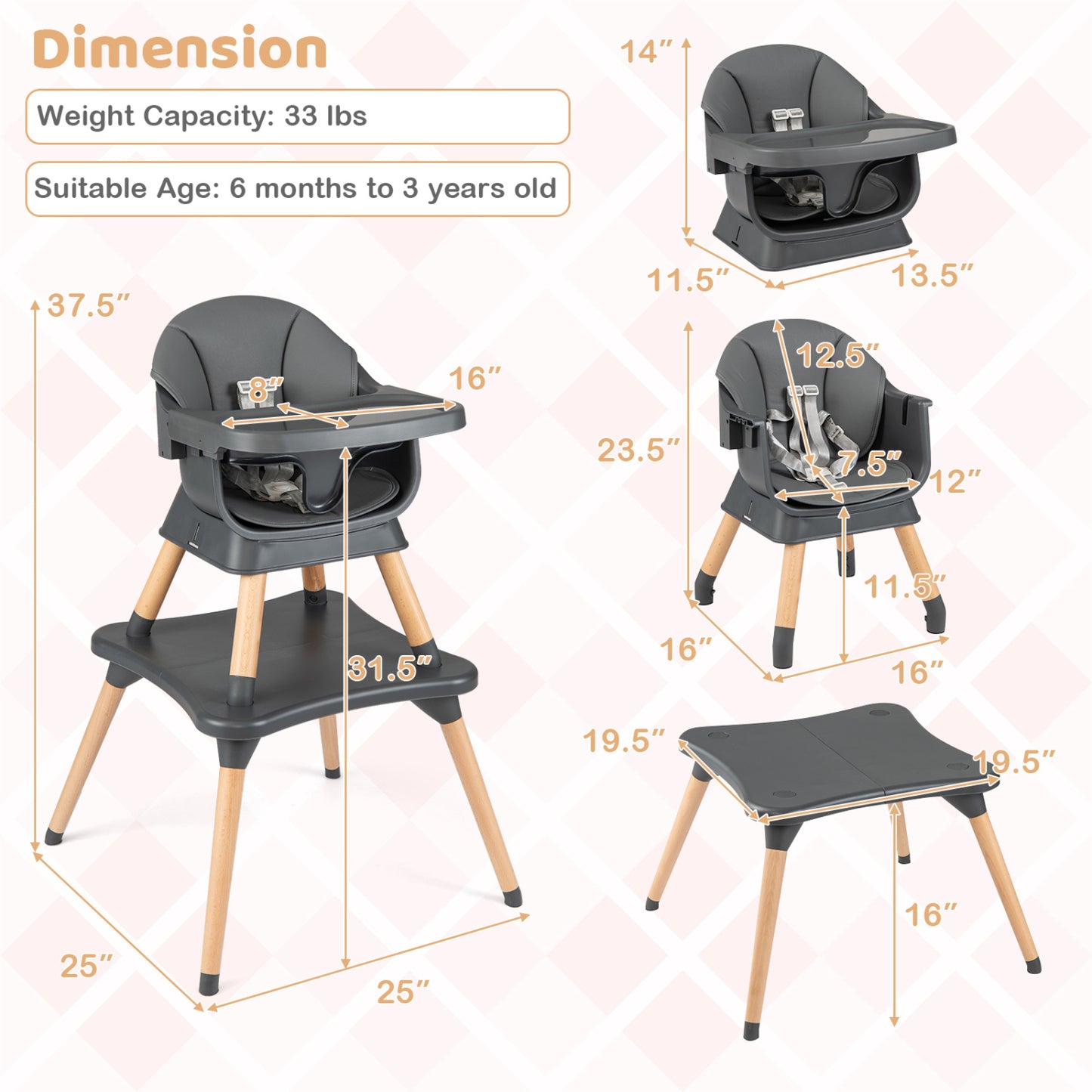 9-in-1 Convertible High Chair with Solid Wood Legs for Babies and Toddlers