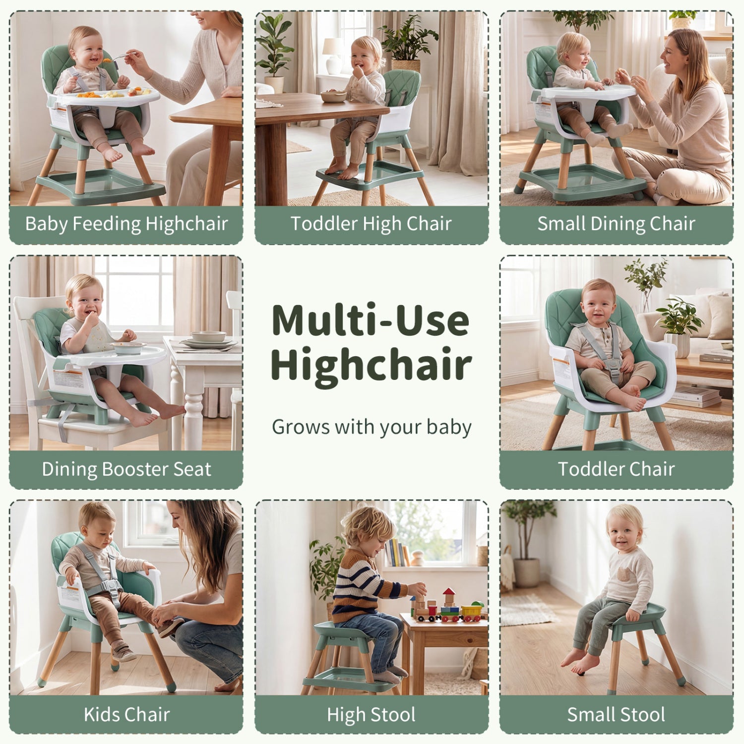9-in-1 Convertible High Chair for Babies and Toddlers with Seat Cushion