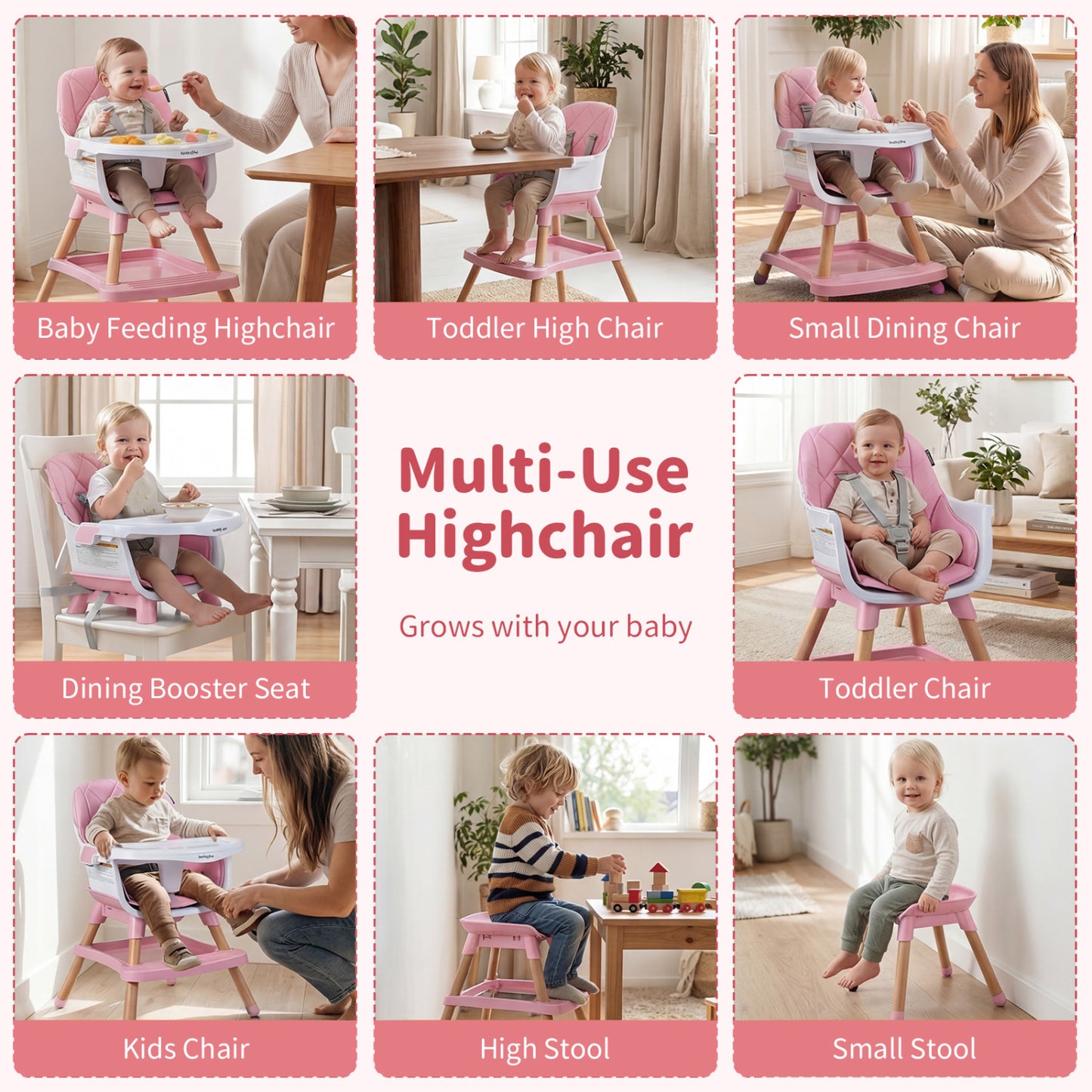 9-in-1 Convertible High Chair for Babies and Toddlers with Seat Cushion