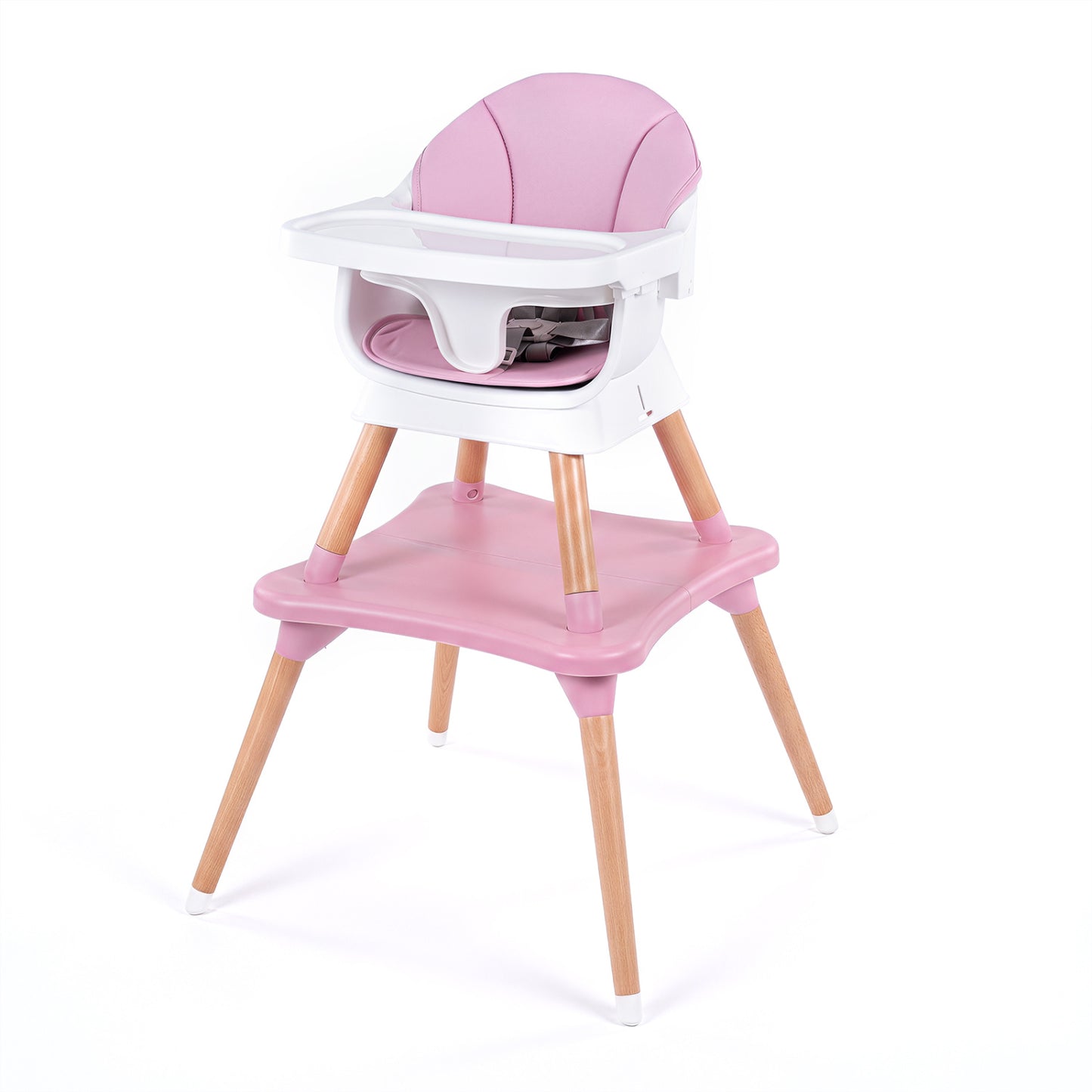 9-in-1 Convertible High Chair with Solid Wood Legs - Pink