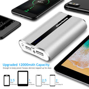 PowerMaster 12000mAh Portable Charger with Dual USB Ports 3.1A Output Power Bank