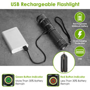 Tactical LED Flashlight Zoomable Rechargeable
