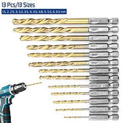 13 Pcs Hex Shank Drill Bit Set Titanium Coated