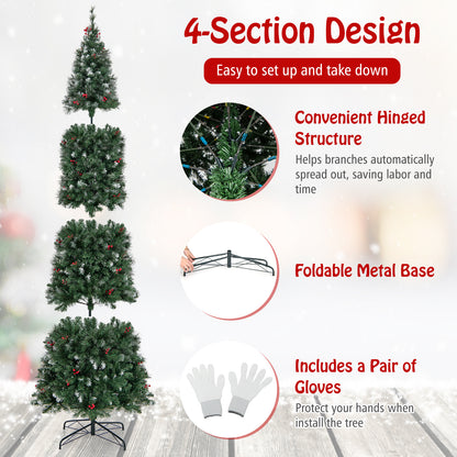 5/6/7/8/9 FT Pre-Lit Artificial Hinged Slim Pencil Christmas Tree-9 ft