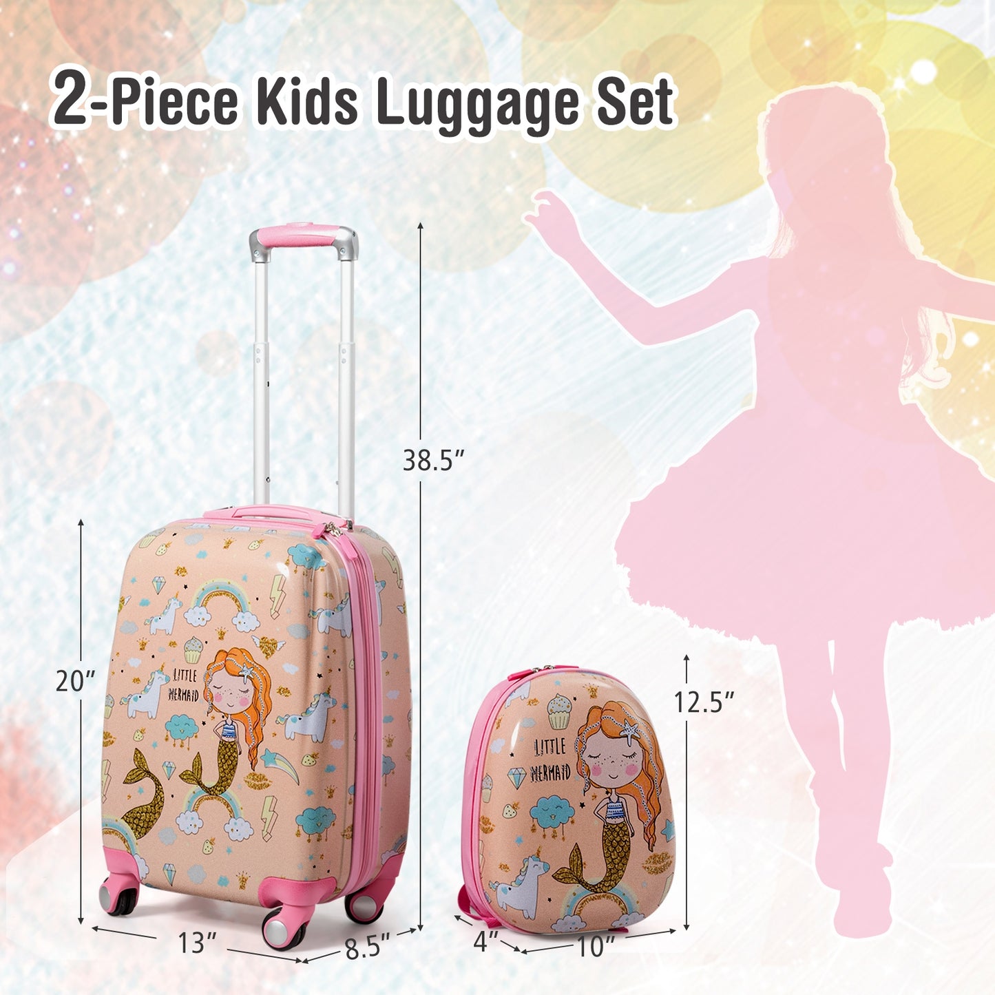 2PC Kids Luggage Set Rolling Suitcase & Backpack-Navy - Pink