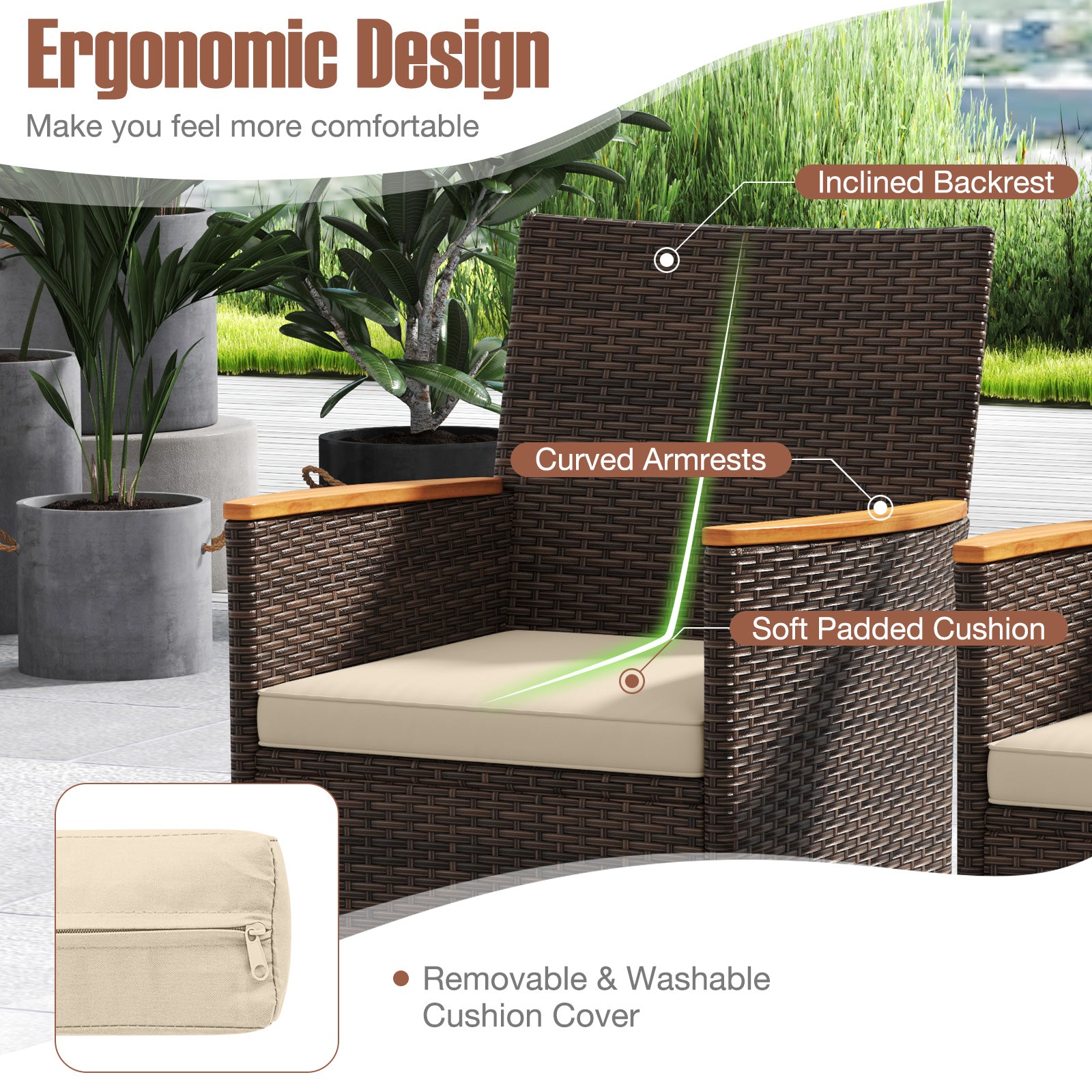 9 Piece Outdoor Dining Set with Acacia Wood Table Top-Beige