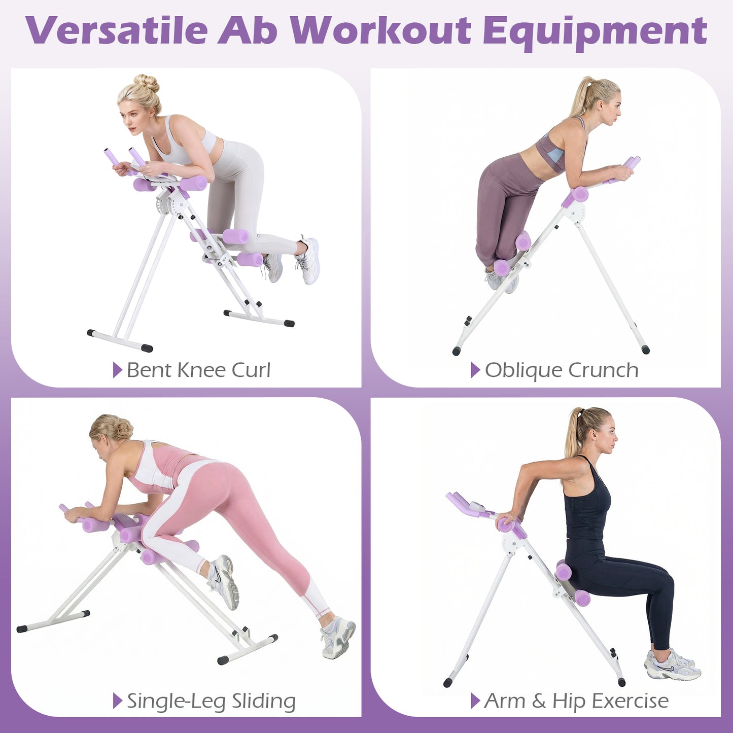Ab Workout Equipment Foldable Abdominal Trainer Adjustable Ab Machine-White