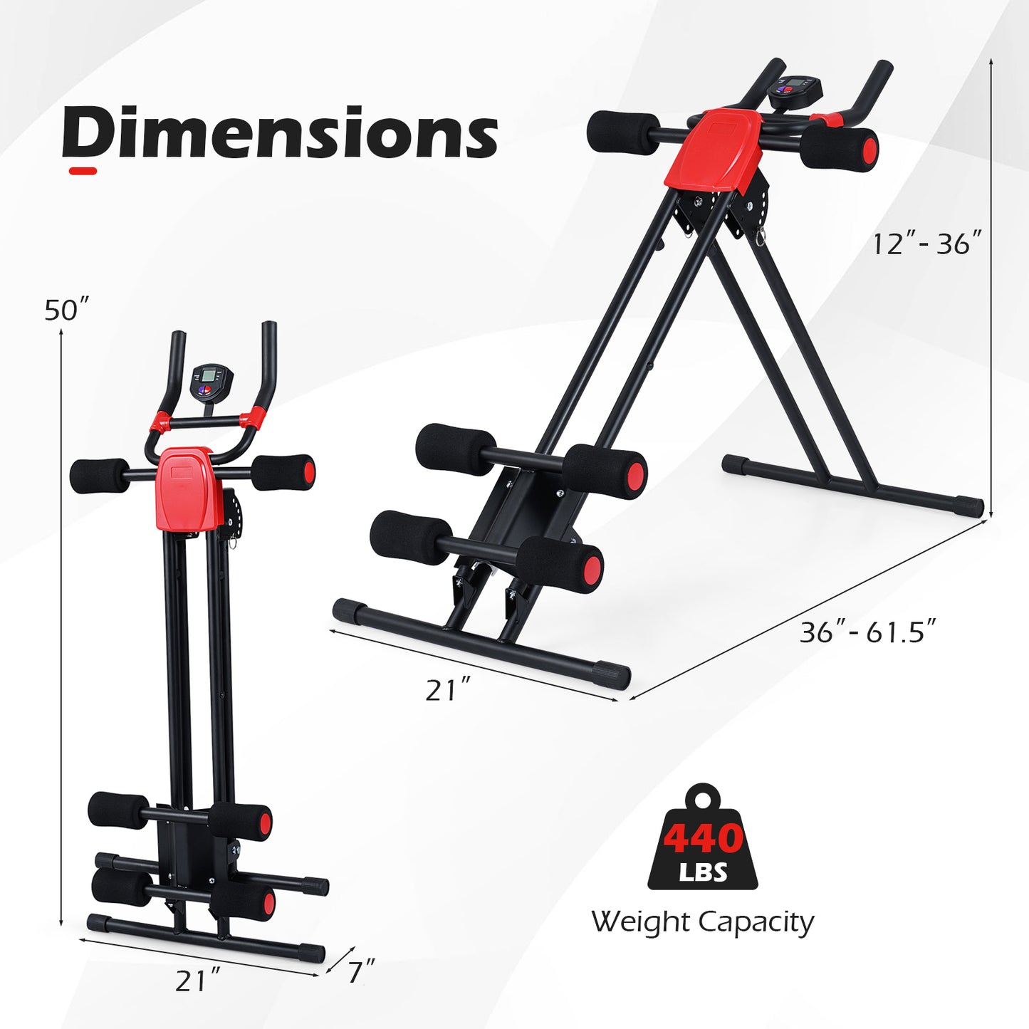 Ab Workout Equipment Foldable Abdominal Trainer Adjustable Ab Machine-Black