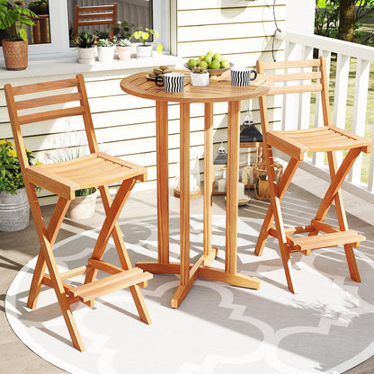 Acacia Wood Bar Height Chair with Backrest and Footrest for Backyard-Set of 1