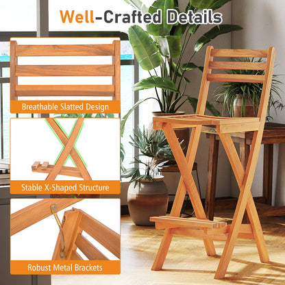 Acacia Wood Bar Height Chair with Backrest and Footrest for Backyard-Set of 1
