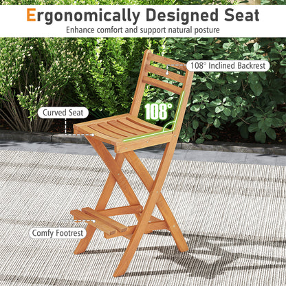 Acacia Wood Bar Height Chair with Backrest and Footrest for Backyard-Set of 4