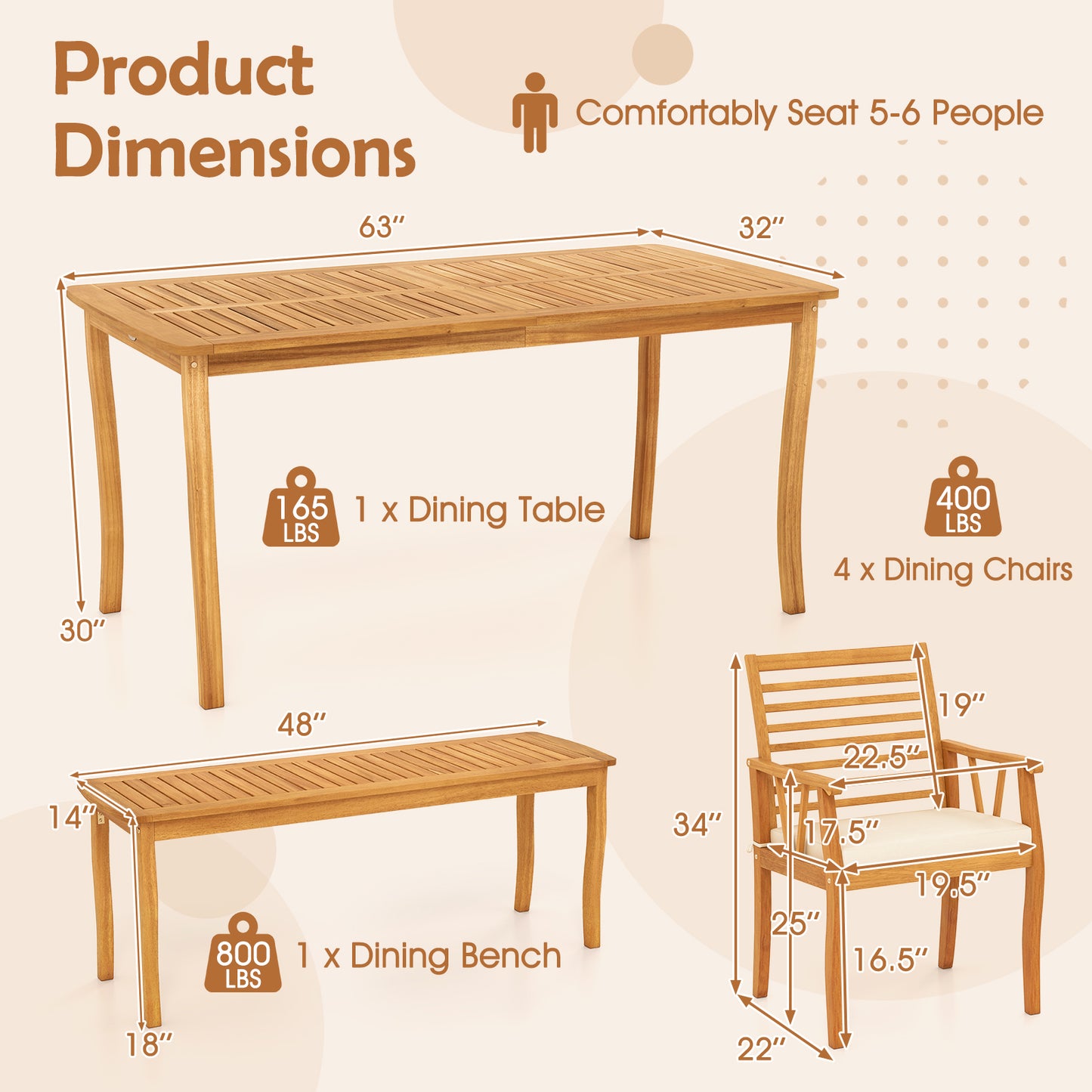 Acacia¬†Wood¬†Outdoor¬†Table¬†and¬†Bench¬†Chairs¬†Set with¬†1.97 Inch Umbrella Hole