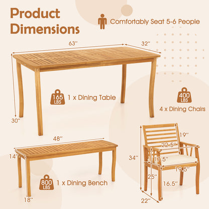 Acacia¬†Wood¬†Outdoor¬†Table¬†and¬†Bench¬†Chairs¬†Set with¬†1.97 Inch Umbrella Hole