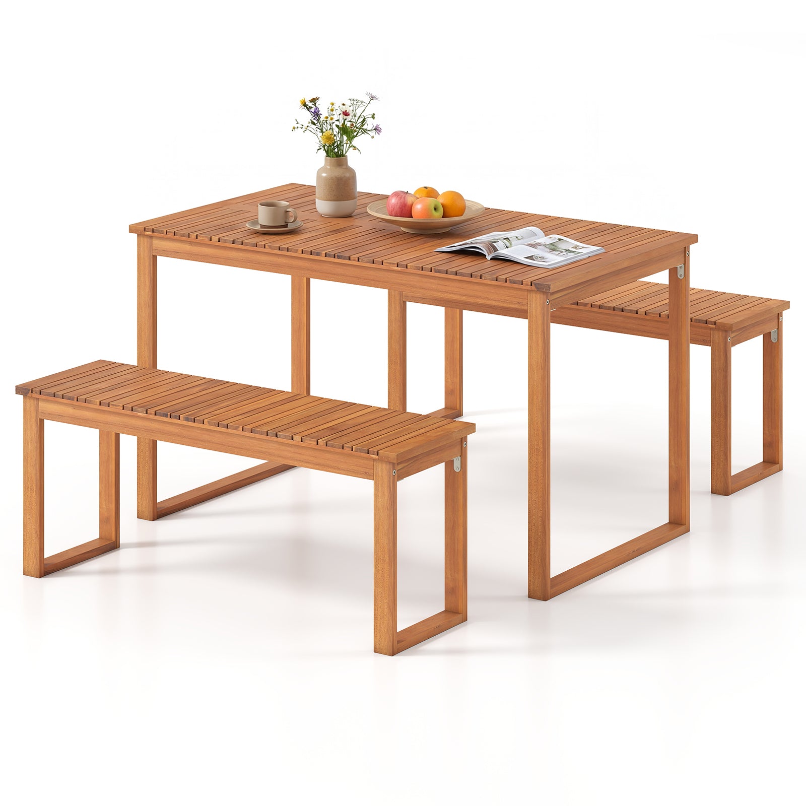 Acacia Wood Outdoor Garden Bench Set of 1/2 with Slatted Seat for Front Porch-Set of 1